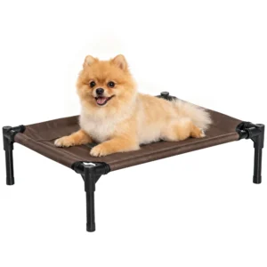 Pawhut Elevated Bed for Dogs Cats Portable Pet Bed with Breathable Mesh Area and Oxford Fabric for Indoor Outdoor 61X46X18 cm Brown